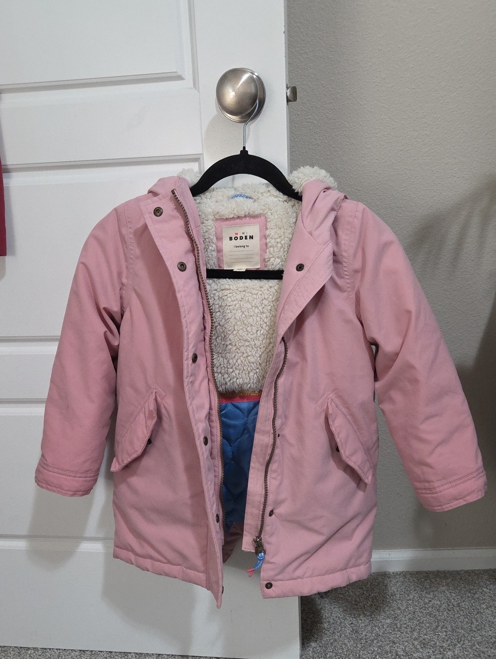Boden Girls' Light Pink Hooded Puffer Coat